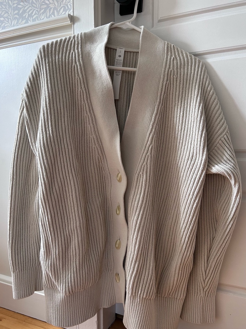 Lululemon Cream Ribbed Button-Front Cardigan Sweater